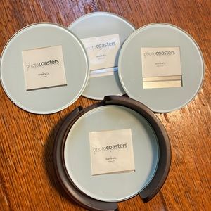 NIB glass photo coaster set: round